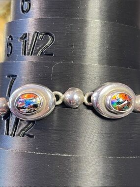 925 Dichroic Glass cabochon bracelet (made in Mexico) - measures 7.25 on cone